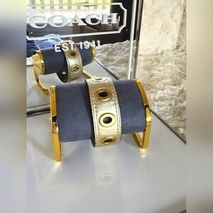 NWOT Coach Gold Leather & Grommet Bangle/Bracelet